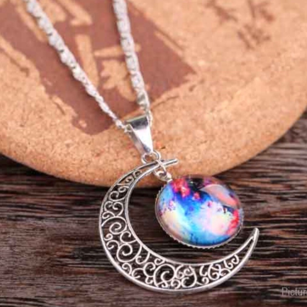 NWT Crescent Moon Galaxy Universe Sky Gem Necklace